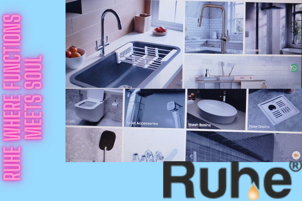 Wide-angle view of a modern kitchen featuring Ruhe smart sink and pull-out faucet.