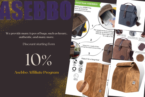 ASEBBO waxed canvas insulated lunch bag on a picnic blanket with food containers and a water bottle