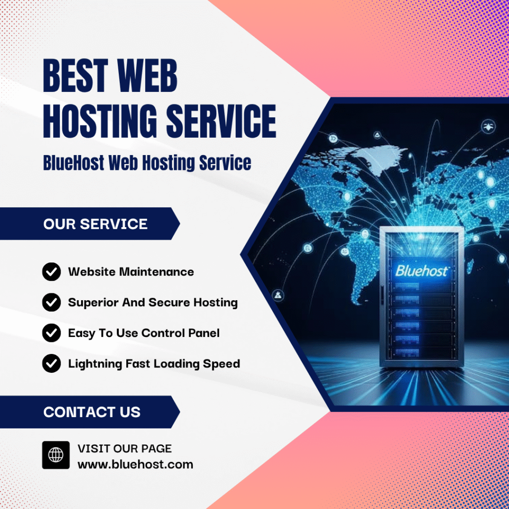 Bluehost homepage interface displayed on computer, highlighting web hosting services